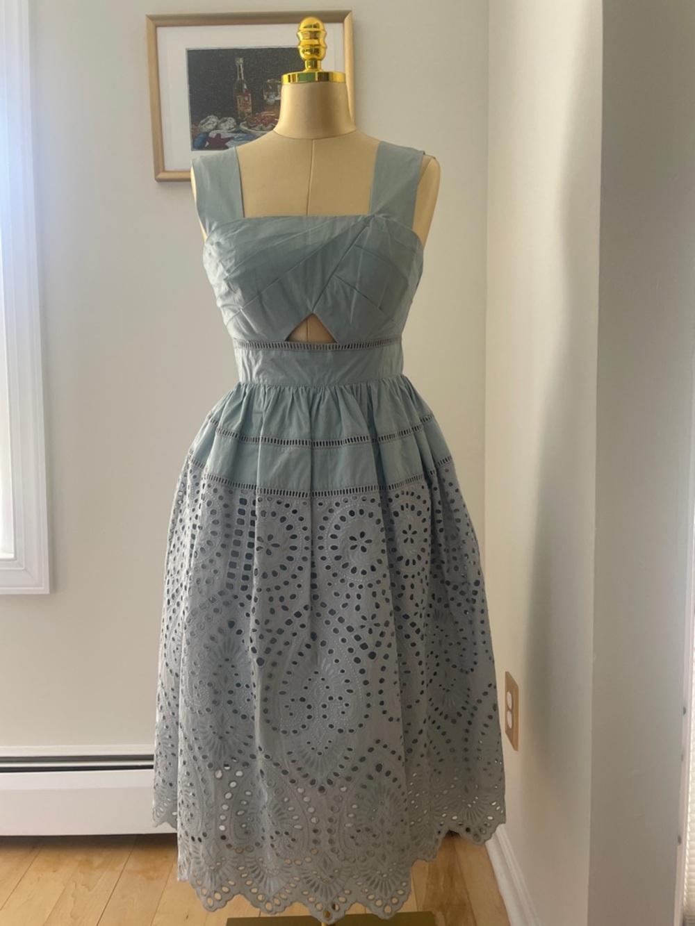 ASOS Sleeveless Dusty Blue Eyelet Midi Dress